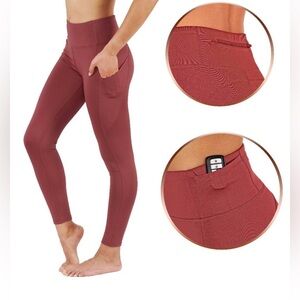 Women's High-Waisted Leggings with Pockets - Brick Red